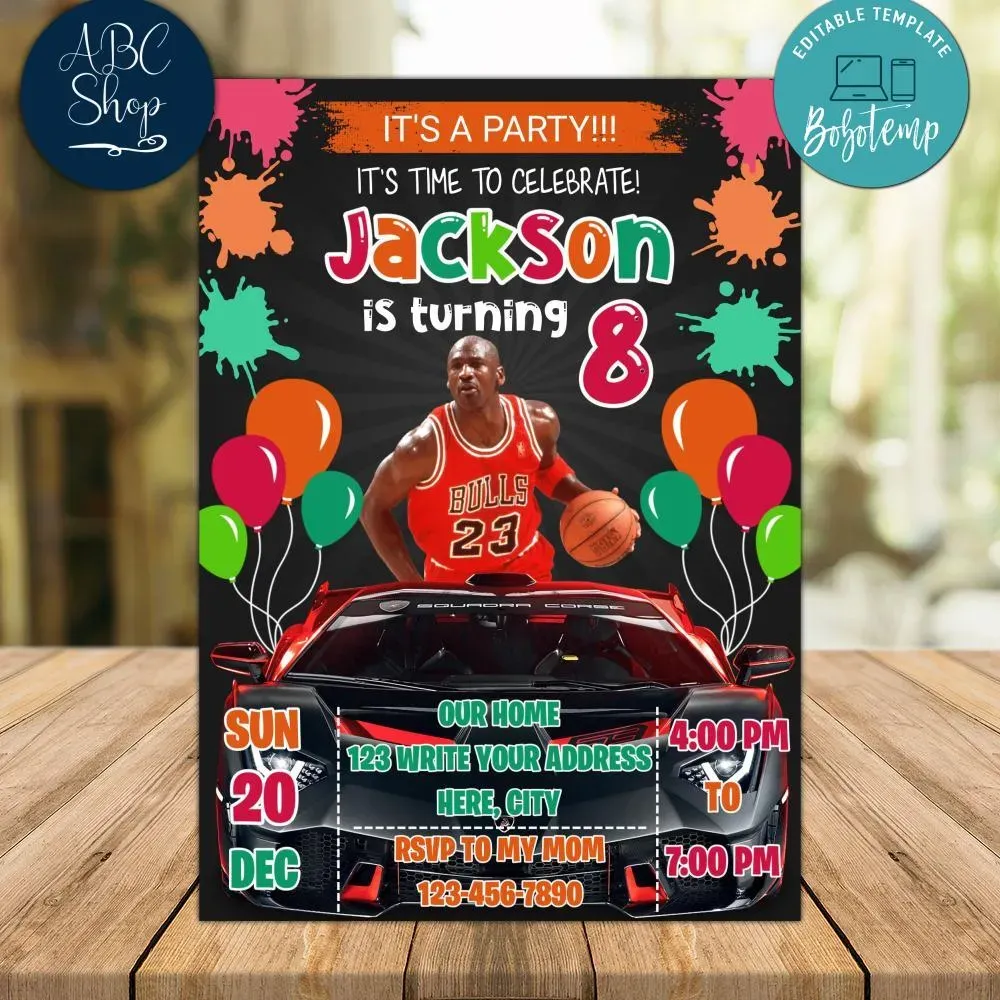 Michael Jordan Drive By Birthday Parade Invitation DIY Createpartylabels