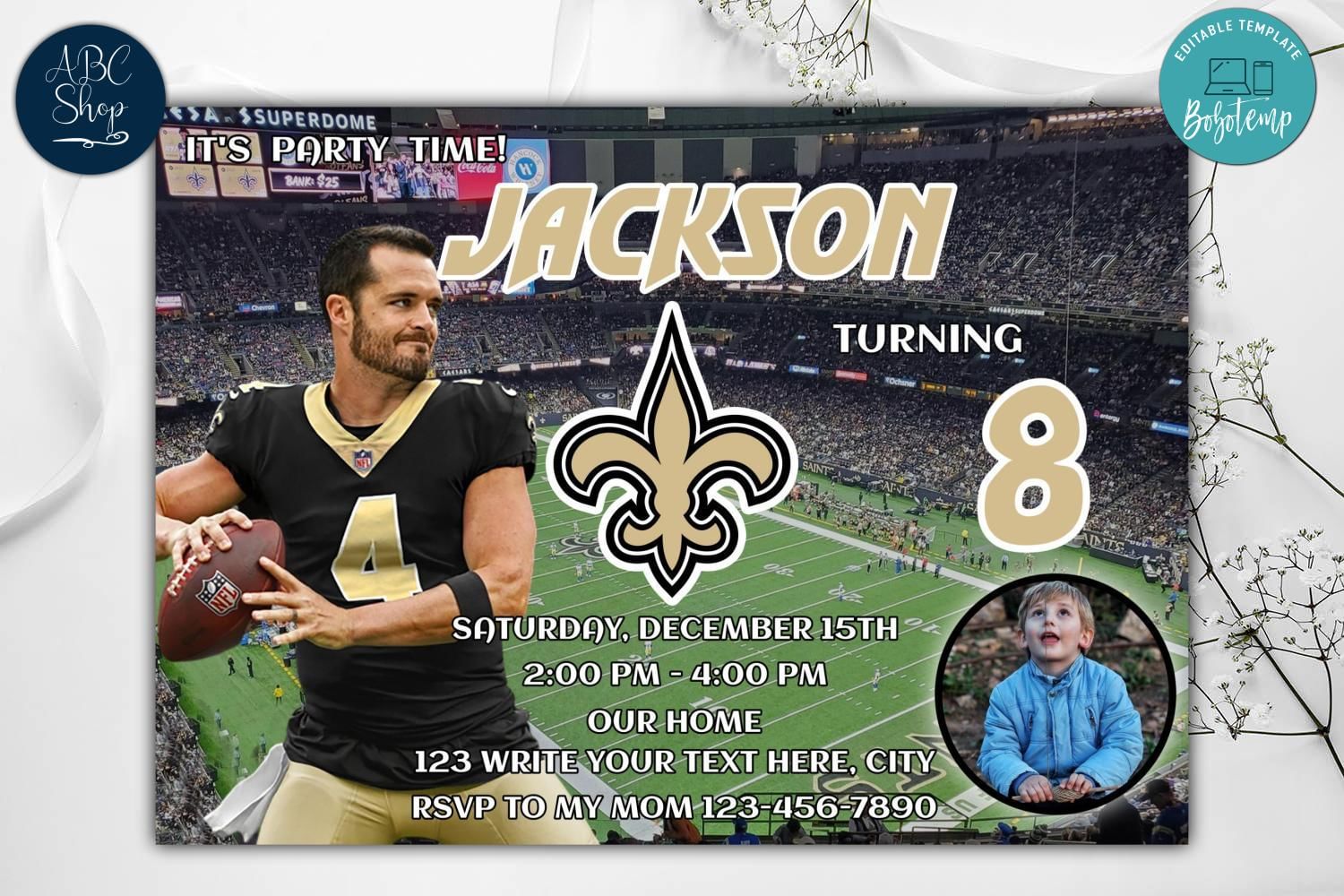 New Orleans Saints Birthday Invitation Instant Download | Bobotemp