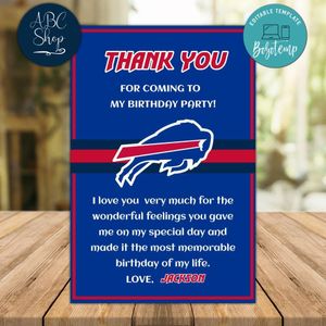 Buffalo Bills Thank you card Template to Print at Home Instant Download