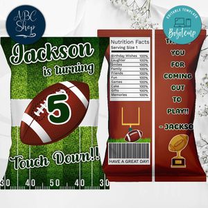 Printable Football Birthday Chip Bags Instant Download