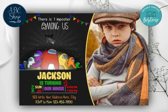 printable among us with photo birthday invitations diy bobotemp