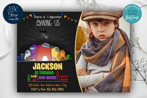 Printable Among Us With Photo Birthday Invitations Instant Download