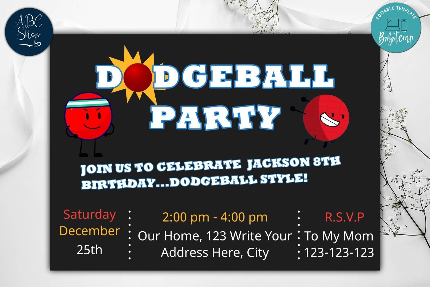 Dodgeball Birthday Invites Instant Download Createpartylabels