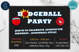 Dodgeball Birthday Invites Instant Download