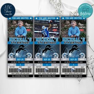 Printable Calvin Johnson Detroit Lions Birthday Ticket Invitations Instant Download