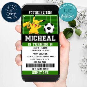 Electronic Pikachu Soccer Ticket Electronic Invite Birthday Invites Instant Download