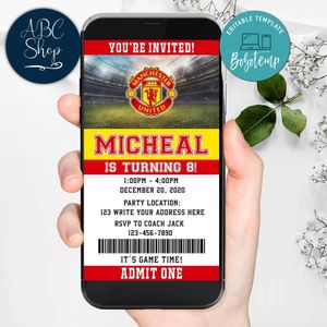 Electronic Manchester United Birthday Invitation Instant Download
