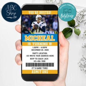 Electronic Los Angeles Chargers Electronic Invite Birthday Invites Instant Download