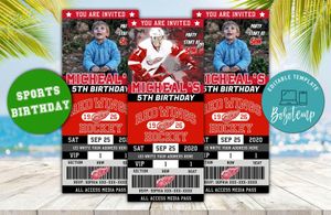 Editable Detroit Red Wings Birthday Ticket Party Invitation Instant Download