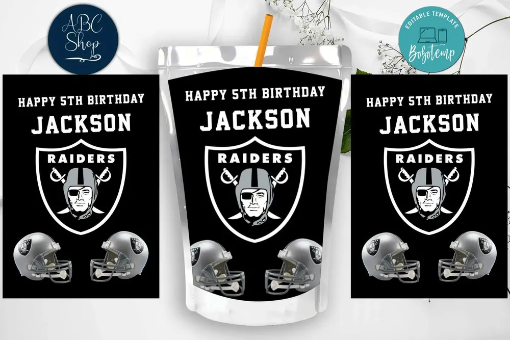 Printable Las Vegas Raiders Birthday Capri Sun Juice Label DIY | Bobotemp