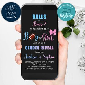 Electronic Football Balls and Bows Gender Reveal Electronic Invite Birthday Invitation Instant Download