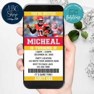 Electronic Kansas City Chiefs Ticket Electronic Invite Birthday Invitations Instant Download
