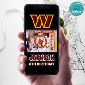 Washington Commanders Birthday Video Invitation Digital Template Customizable Instant Download