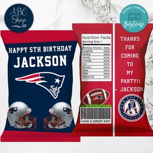 Printable New England Patriots Birthday Chip Bags Instant Download