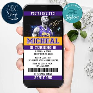 Electronic Kobe Bryant Los Angeles Lakers Electronic Invite Birthday Invites Instant Download