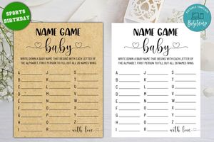 Printable Baby Name Baby Shower Game Instant Download