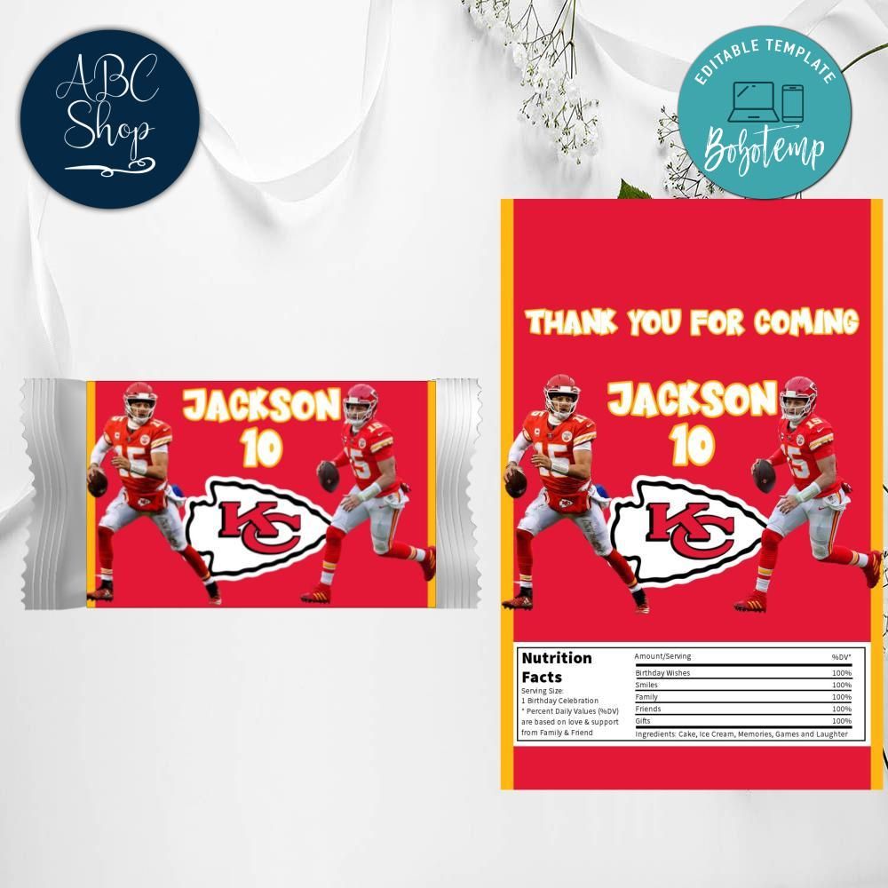 Kansas City Chiefs Candy Bar Wrapper Label Digital File Bobotemp