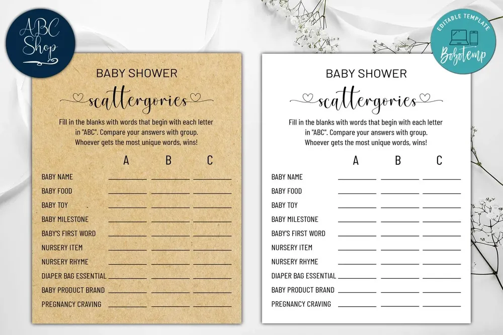 baby shower scattergories