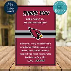 Arizona Cardinals Thank you card Template to Print at Home Instant Download