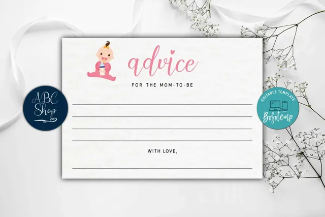 Editable Advice for Mom Baby Girl Baby Shower Cards DIY | Bobotemp for Free Printable Advice Cards For Mommy To Be