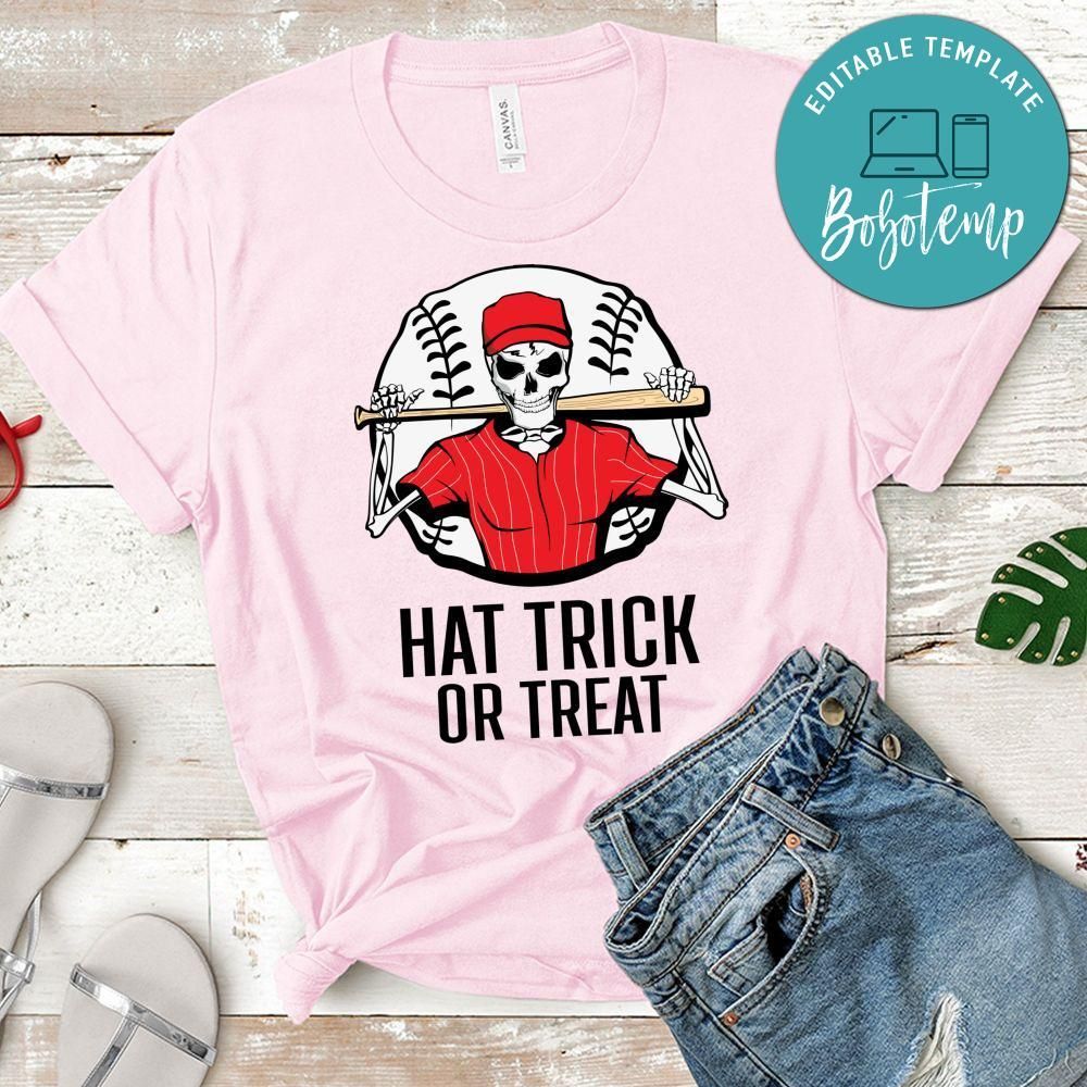 Skeleton Hat Trick or Treat Baseball Shirt Shirt