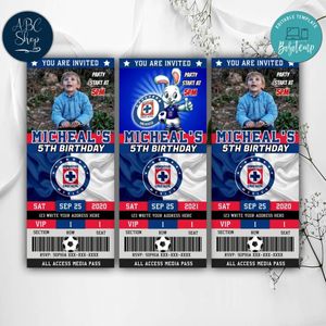 Printable Cruz Azul Birthday Ticket Invitation Instant Download