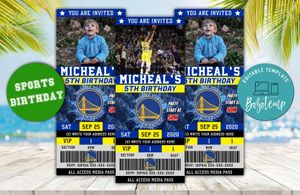 Editable Golden State Warriors Basketball Birthday Ticket Invitations DIY