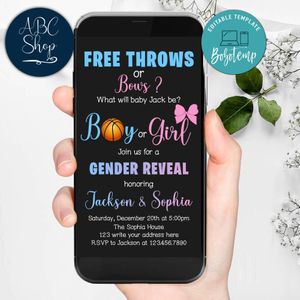 Electronic Basketball Free Throws and Bows Gender Reveal Electronic Invite Birthday Invitation Instant Download