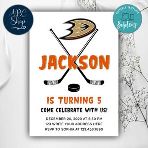 Printable Anaheim Ducks Birthday Invitations Instant Download