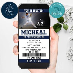 Electronic New York Yankees Electronic Invite Birthday Invitations Instant Download