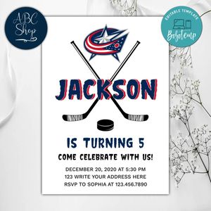 Printable Columbus Blue Jackets Birthday Invitations Instant Download