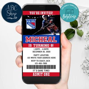 Electronic New York Rangers Electronic Invite Birthday Invitations Instant Download