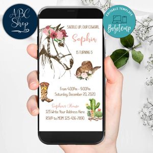 Electronic Cowgirl Electronic Invite Birthday Party Invites Instant Download