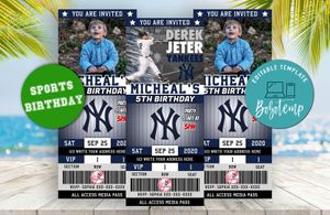 Editable New York Yankees Baseball Birthday Ticket Invitations Instant Download