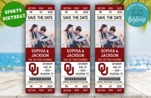 Oklahoma Sooners Save The Date Wedding Engagement Announcement Ticket Invitation Instant Download