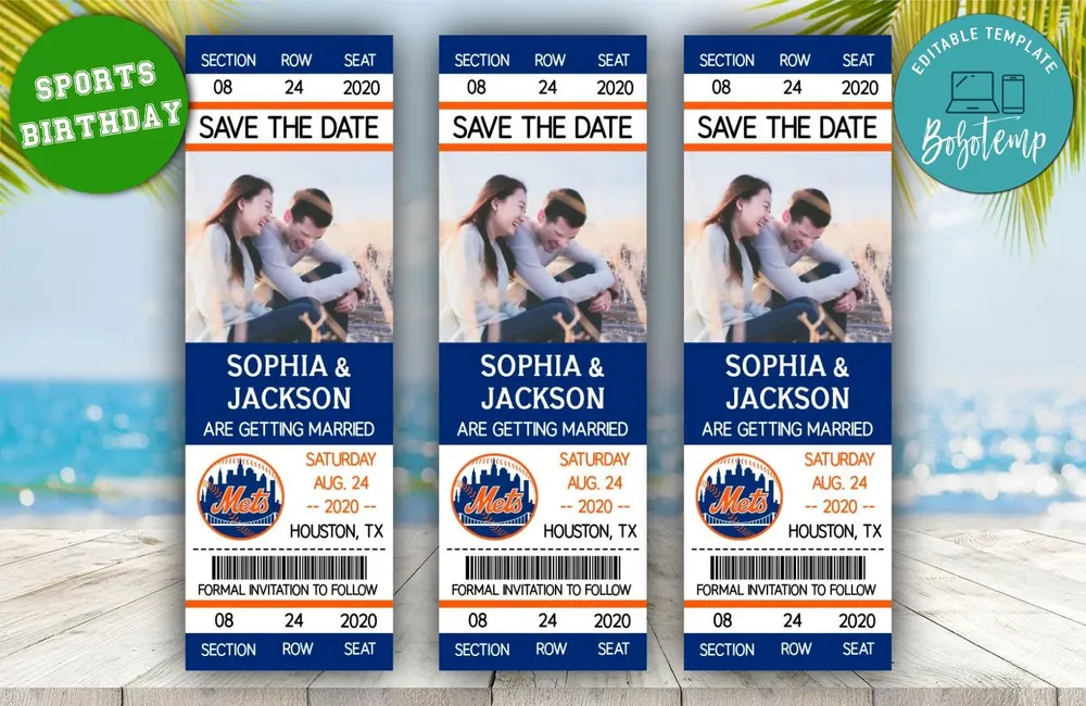 New York Mets Save The Date Wedding Ticket Invitations | Bobotemp