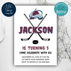 Printable Colorado Avalanche Birthday Invitations Instant Download
