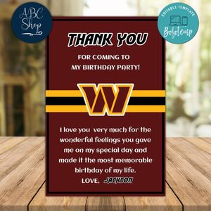 Washington Commanders Thank you card Template to Print at Home Instant Download