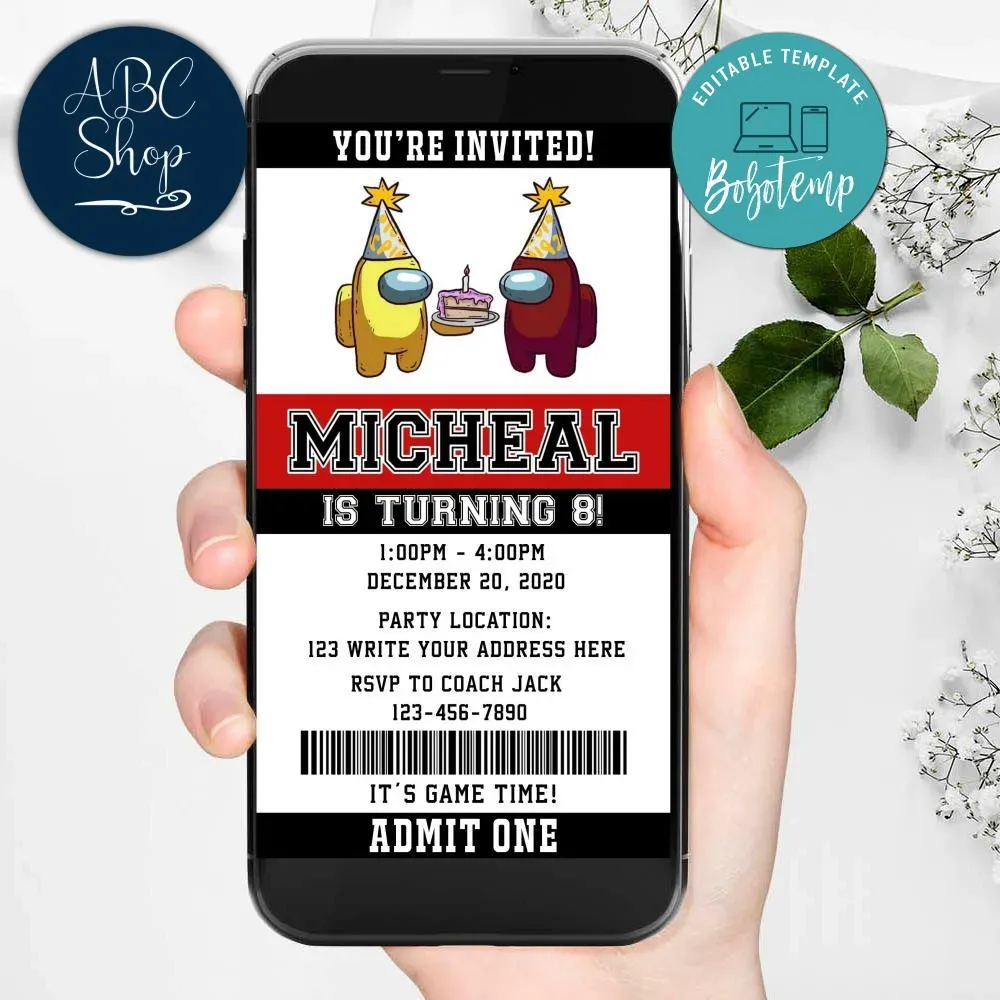 Electronic Among Us Evite Birthday Invites Instant Download Bobotemp