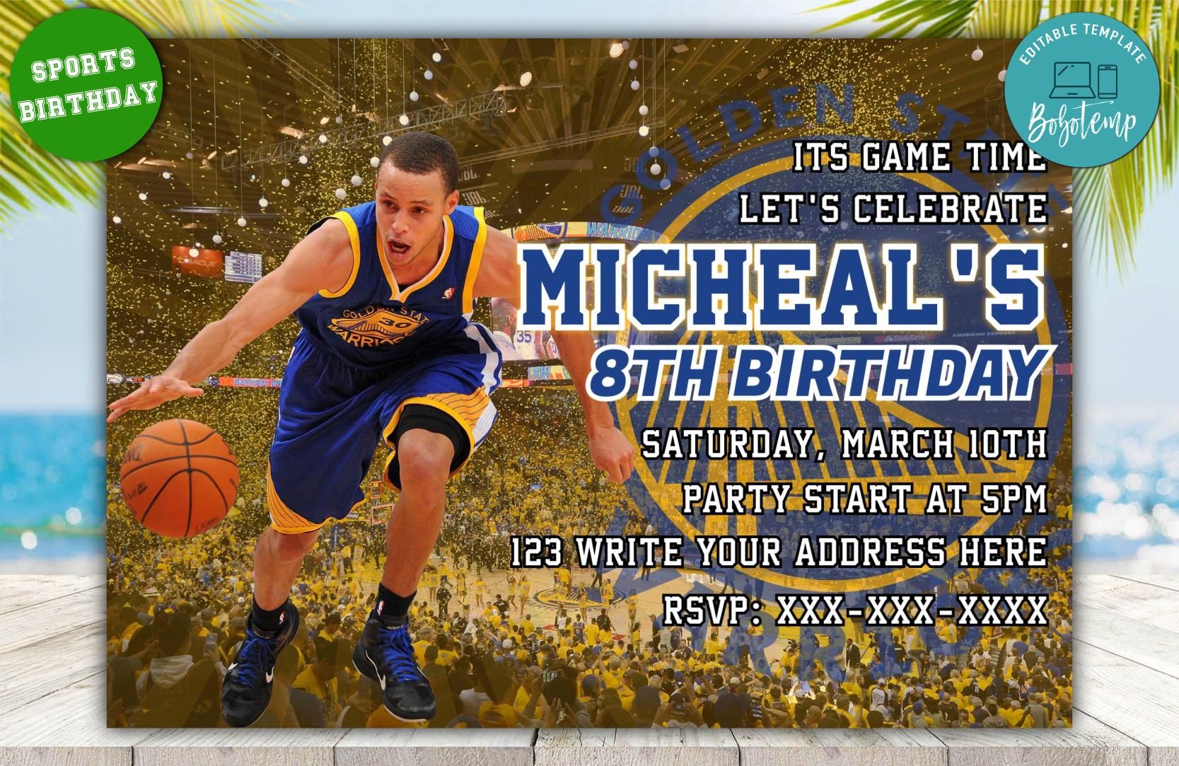 Editable Golden State Warriors Birthday Invitations DIY | Bobotemp