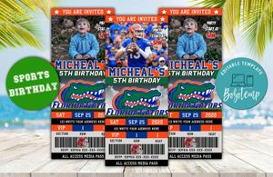 Editable Florida Gators Football Birthday Ticket Invites Instant Download