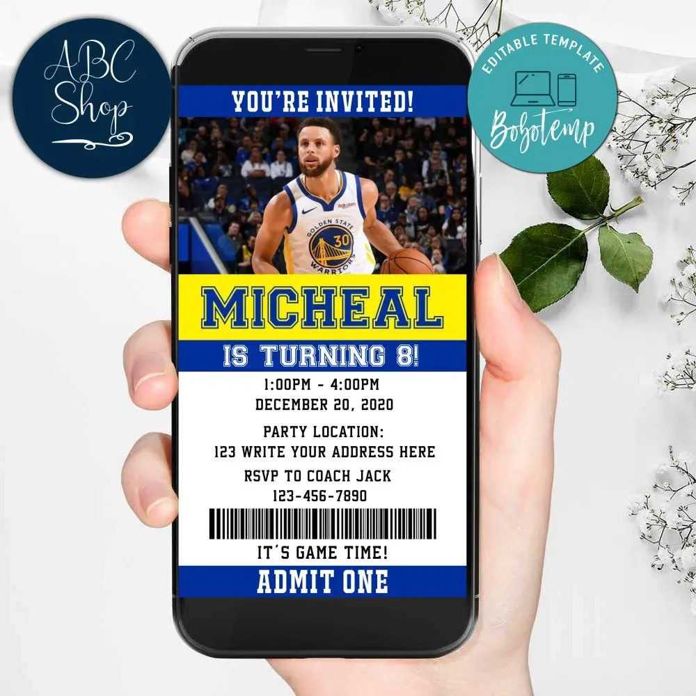 Golden State Warriors Mobile Invite Customizable Template Instant ...