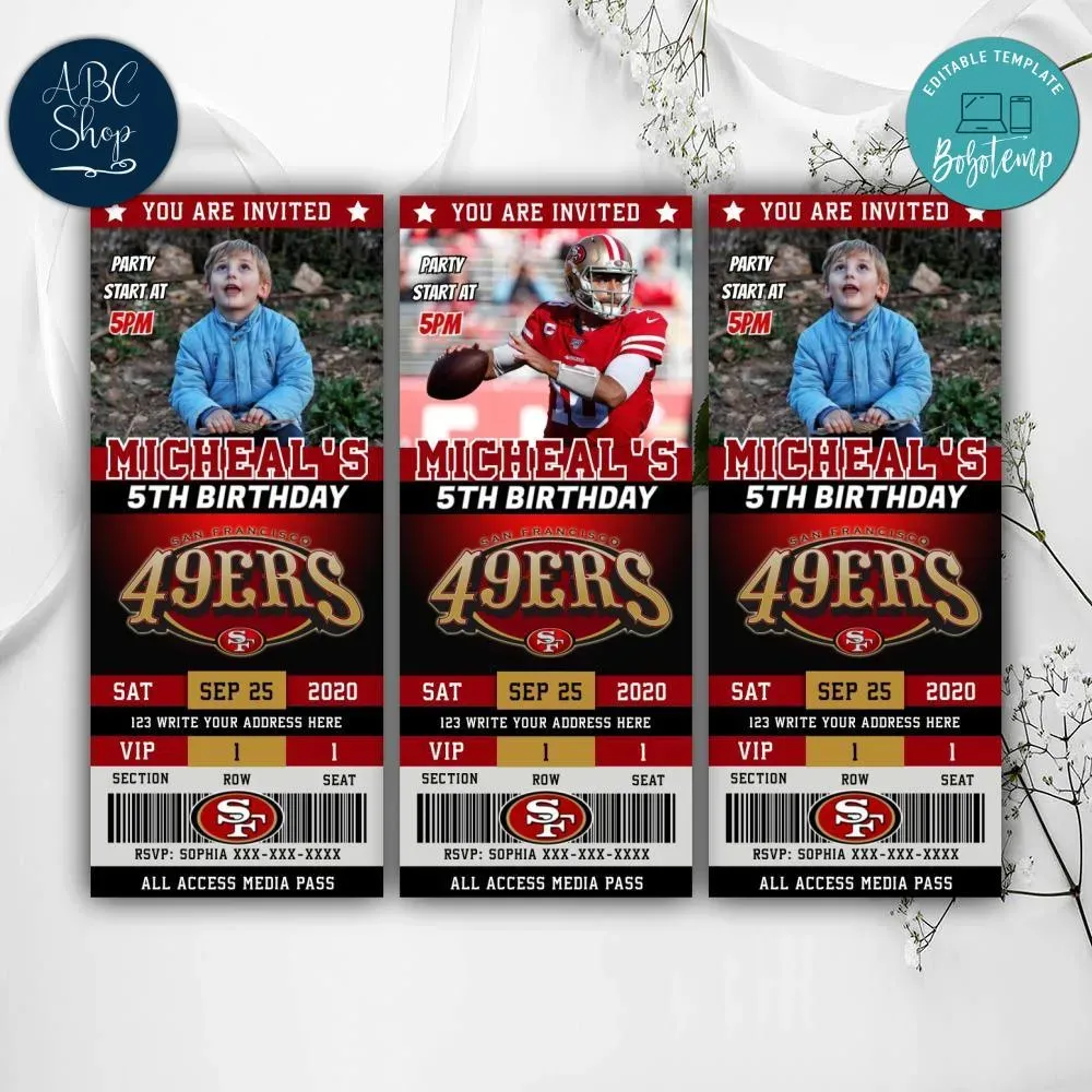 Editable San Francisco 49ers Birthday Ticket Invitations Bobotemp
