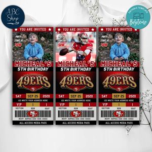 Printable San Francisco 49ers Birthday Ticket Invitations Instant Download