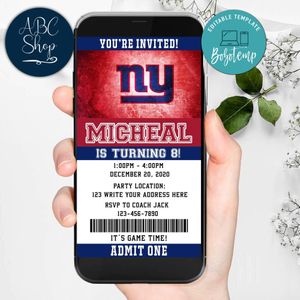 Electronic New York Giants Ticket Electronic Invite Birthday Invites Instant Download