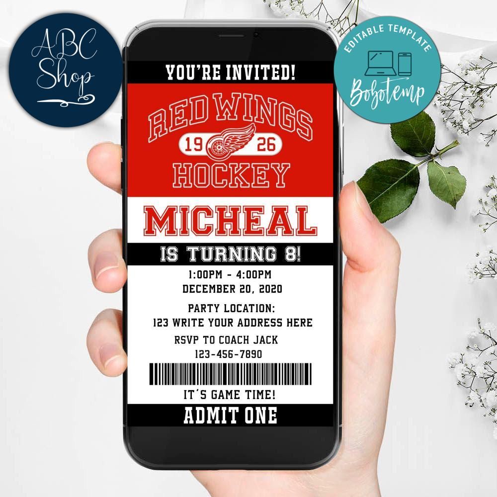 Electronic Detroit Red Wings Birthday Invitation Instant Download ...