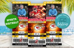 Editable Kansas City Chiefs Birthday Ticket Invites Instant Download