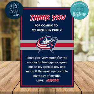 Columbus Blue Jackets Thank you card Template to Print at Home Instant Download
