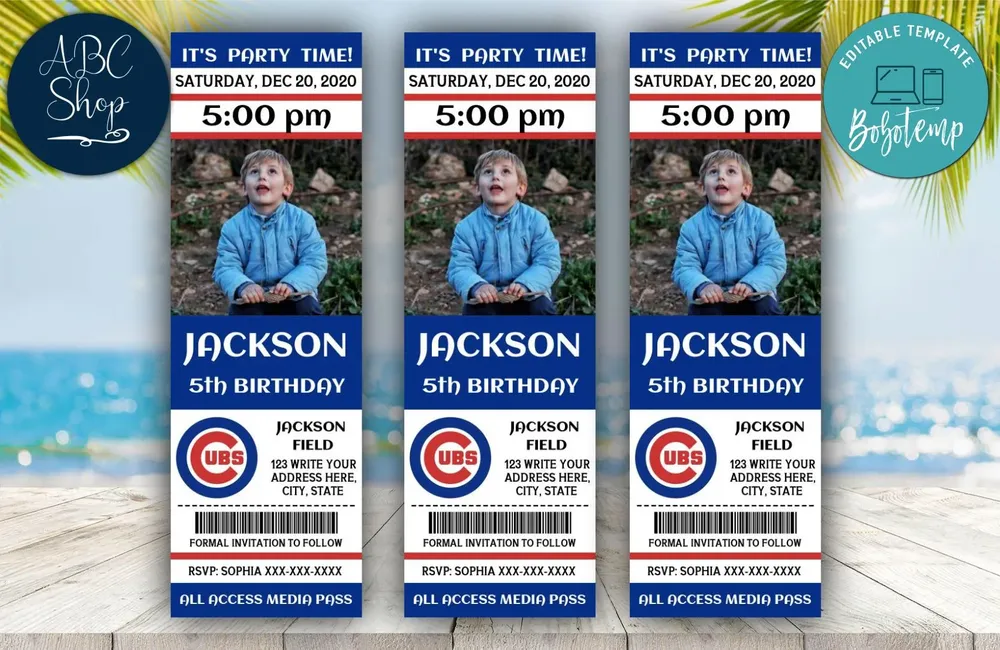 Printable Chicago Cubs Birthday Ticket Invitations DIY | Bobotemp