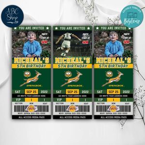 Springbok Rugby Ticket Birthday Editable Templates Instant Download